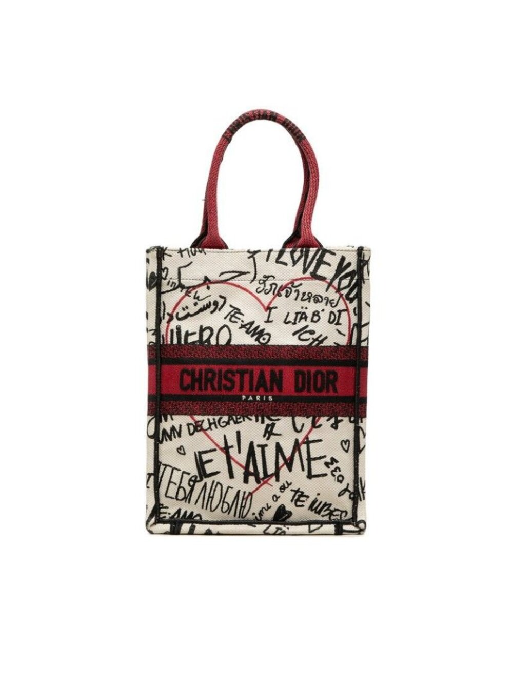 Dior Book Tote Bag Vertical White Black Red Canvas